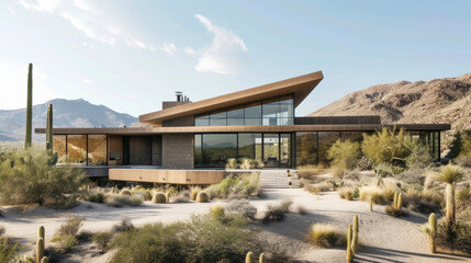 A striking home seamlessly integrated into a sprawling desert landscape its sandcolored exterior and use of earth tones making it almost invisible.
