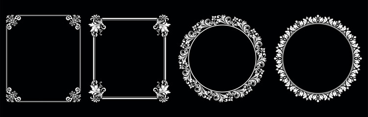 Set of decorative frames Elegant vector element for design in Eastern style, place for text. Floral black and white borders. Lace illustration for invitations and greeting cards.