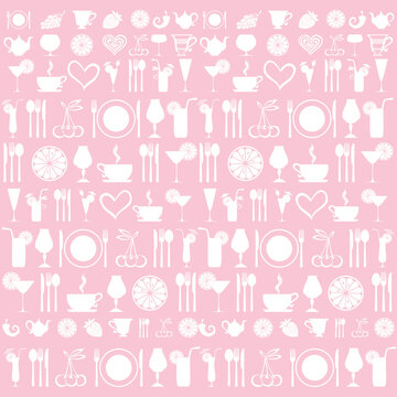 Vintage restaurant menu. Food and drink seamless doodles pattern. Good for textile fabric design, wrapping paper, website wallpapers, textile, nursery wallpaper,  scrappbooking paper, and apparel. 