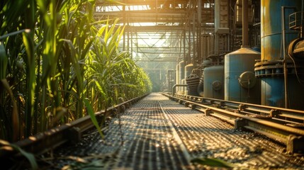 sugar factory industry line production cane process - obrazy, fototapety, plakaty