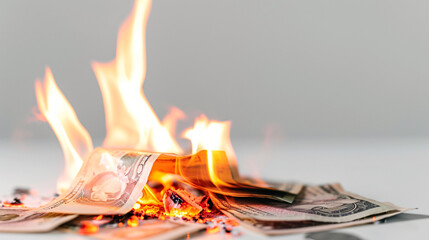 burning dollar bills the concept of wasting money