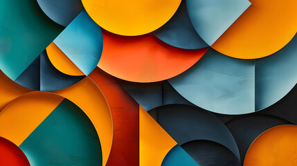 Modern Abstract Circular Geometric Artwork. circles in a modern palette of blue, orange, and yellow, creating a visually striking artwork. AI