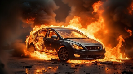 Fototapeta na wymiar Burning car