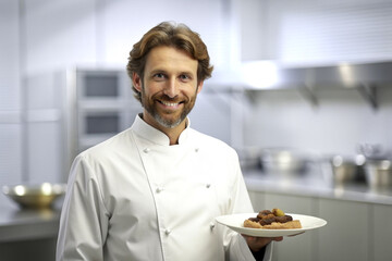 Fototapeta na wymiar Smiling chef in his kitchen