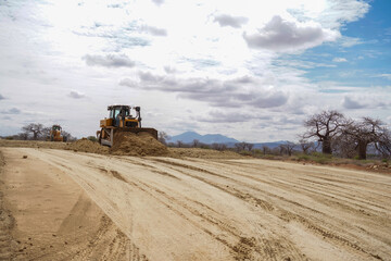Fototapeta premium construction machines at works, GPS grader
