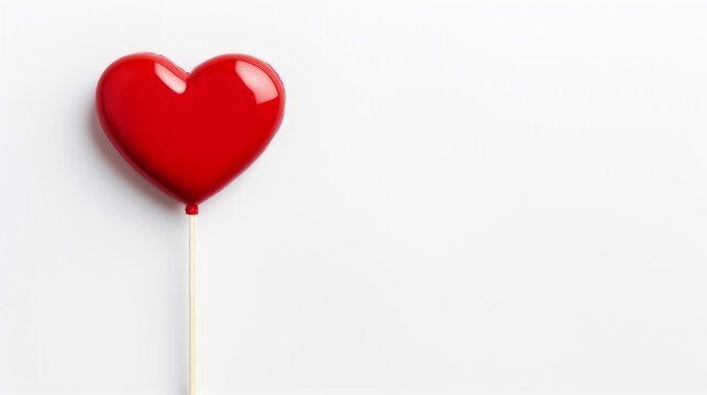 Heart shaped red candy on a white background, copy space, top view.