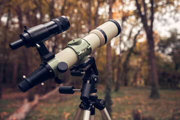 Telescope for bird and animal observing in nature.