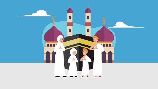 Happy musim family with Islamic Pilgrimage Hajj mabrour greeting