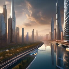 Futuristic megacity, Sprawling metropolis of the future with towering skyscrapers and bustling streets filled with hovercars5 - obrazy, fototapety, plakaty
