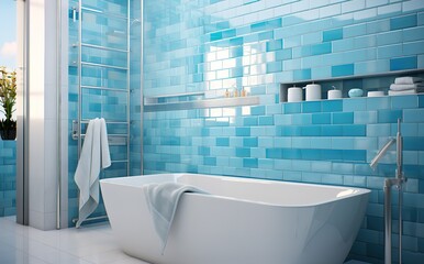 bathroom room ideas, including bathtub, glass, towels, shower, shelf table which are simple and minimalist but still give the impression of being clean and elegant.