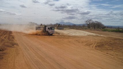 construction machines at works, dozer, roller machine, excavator, crawler rock drill machine,...