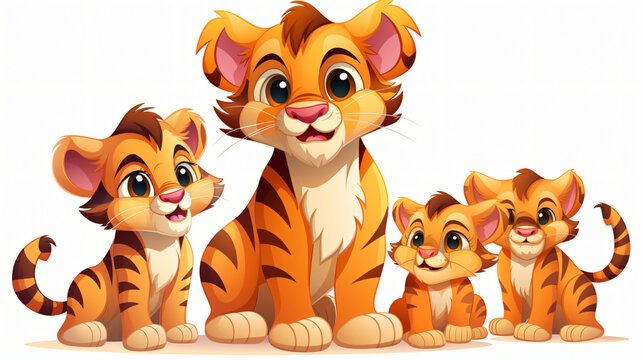 Tiger family cartoon character illustration.