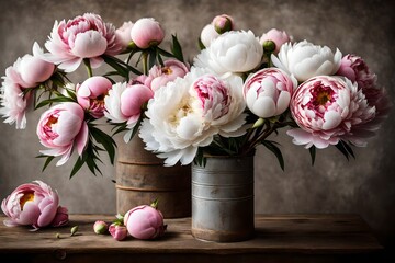 white and pink flowers  with leaf in the vases