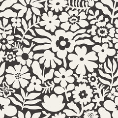 Seamless vintage pattern with wonderful white flowers on a black background in vector texture. This fashionable print is perfect for use on textiles and wallpaper.