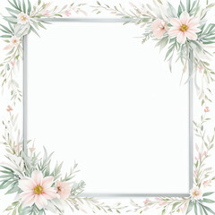 flower frame vintage with border line,   isolated on white background, 2d flat graphic illustration design, greeting cards, celebration empty mock up frame 