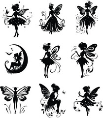 Obraz premium fairy silhouette set, vector illustration 