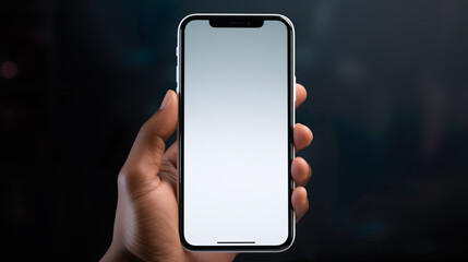 Smartphone held in hand, mockup with large display for modern phone app for template design | Generative AI