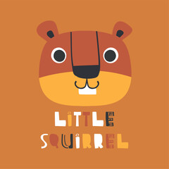 cute squirrel head drawing as vector for tee print