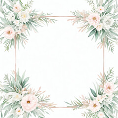 Obraz premium flower frame vintage with border line, isolated on white background, 2d flat graphic illustration design, greeting cards, celebration empty mock up frame 