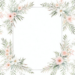 flower frame vintage with border line,   isolated on white background, 2d flat graphic illustration design, greeting cards, celebration empty mock up frame 