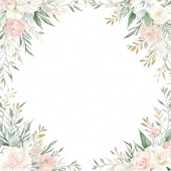 Fototapeta na wymiar illustration watercolor flower frame, empty space center white background