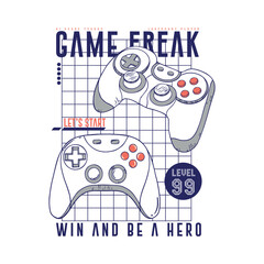 tee print design with grid, typo and gamepads drawing © MKE PRINT LAB.