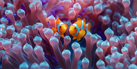 Clown anemonefish in a sea anemone.Clown anemonefish and anemone.