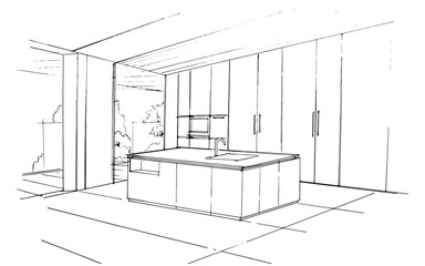 Drawing exterior and interior architectural lines. , Graphic assembly in architecture and interior design work. ,Sketch ideas for interior or exterior designs.