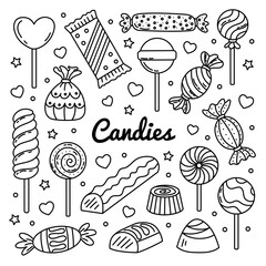 Candy set vector illustration in sketch style isolated on white background. - 736902926