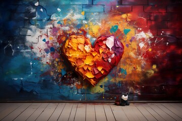 stylist and royal Colorful graffiti heart on wall as love symbol illustration, space for text, photographic