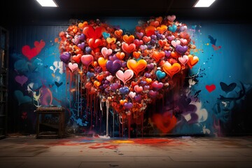 stylist and royal Colorful graffiti heart on wall as love symbol illustration, space for text,...