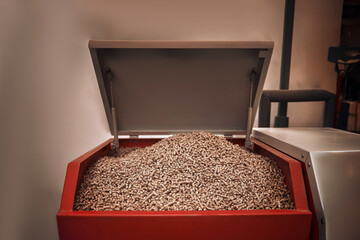 Pellet Stove Works with Biofuel to Provide Heat and Comfort in a Detached house. Sustainable household