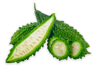 Bitter gourd with sliced isolated on white background