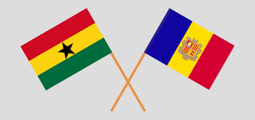 Crossed flags of Ghana and Andorra. Official colors. Correct proportion