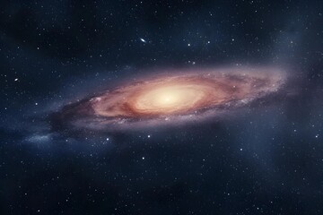 Panoramic stock photo of the Andromeda Galaxy, our closest galactic neighbor, in stunning clarity, showcasing the scale of the universe.