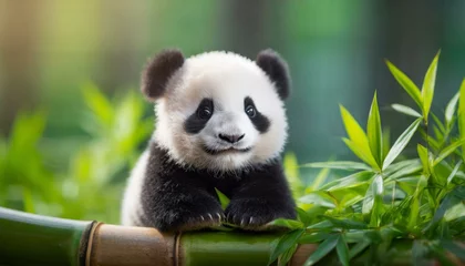 Fotobehang giant panda and bamboo © 윤희 김