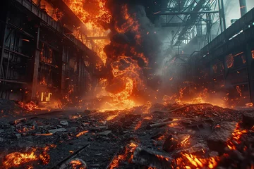Fototapete Rund hell like heat and flames at steel mill. © LivroomStudio