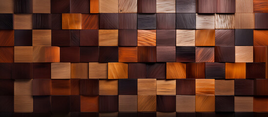 Abstract block stack wooden ubes on the wall for background banner panorama - Brown wood texture . Old Grunge Wooden Texture Background