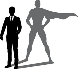 Superhero Business Man With Super Hero Shadow