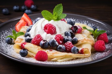 Crepes with fresh berries and cream
