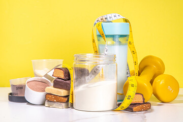 Set of protein bar, shake and powder