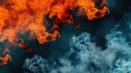 Blazing abstract, A mesmerizing chaos, Fire and smoke burst on a dark backdrop, Generative AI