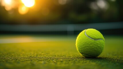 soft focus of tennis ball on tennis grass court.Generative AI