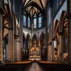 Gothic cathedral, Majestic cathedral with towering spires and intricate stained glass windows5 - obrazy, fototapety, plakaty