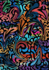 Curling marbling Colorful liquefied painted shapes