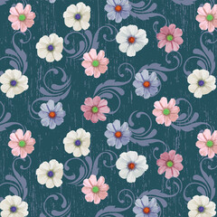 Mixed colored beautiful flowers with motif leaves on melange background