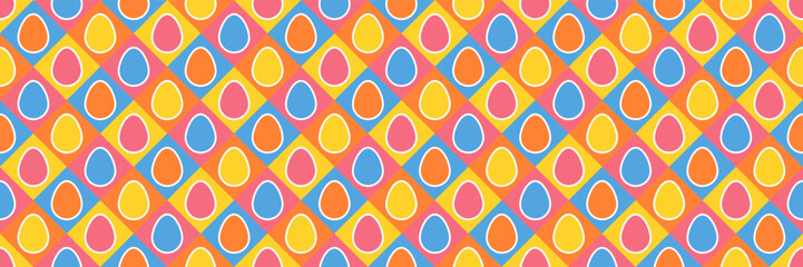 Seamless pattern with Easter eggs in modern style. Background for card, invitation and poster. Banner. Vector illustration