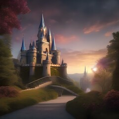 Enchanted castle, Enormous castle surrounded by a magical barrier with towering spires and hidden secrets4