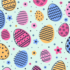 Cute and simple Easter background. Seamless pattern with modern style eggs. Banner. Vector illustration