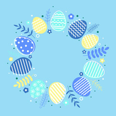 Minimalist Easter background with colourful eggs. Layout of a greeting card. Vector illustration - obrazy, fototapety, plakaty